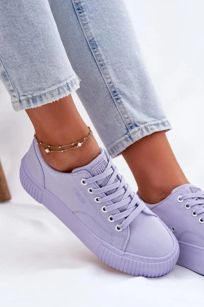 Trampki Damskie Big Star|Trampki Damskie Niskie>Big Star Shoes Materiałowe Trampki Damskie Big Star RR274406 Fioletowe Fioletowy