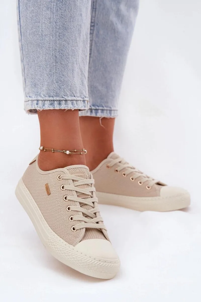 Sale Big Star Shoes Materiałowe Trampki Damskie Big Star RR274767 Beżowe Beżowy