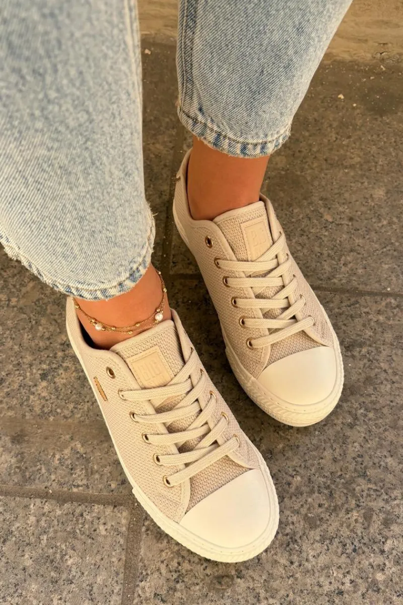 Sale Big Star Shoes Materiałowe Trampki Damskie Big Star RR274767 Beżowe Beżowy