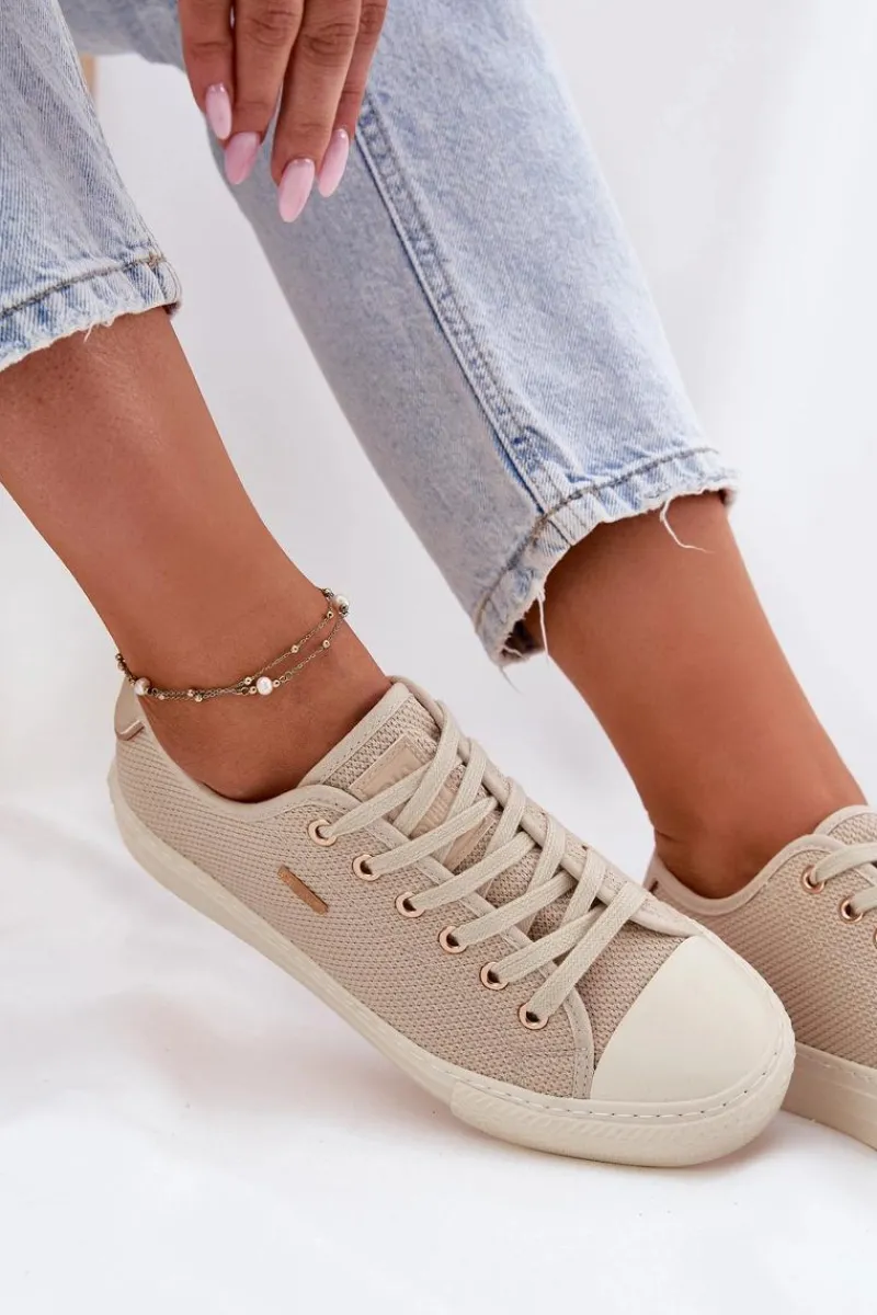 Sale Big Star Shoes Materiałowe Trampki Damskie Big Star RR274767 Beżowe Beżowy