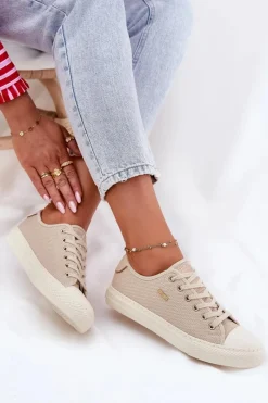 Sale Big Star Shoes Materiałowe Trampki Damskie Big Star RR274767 Beżowe Beżowy