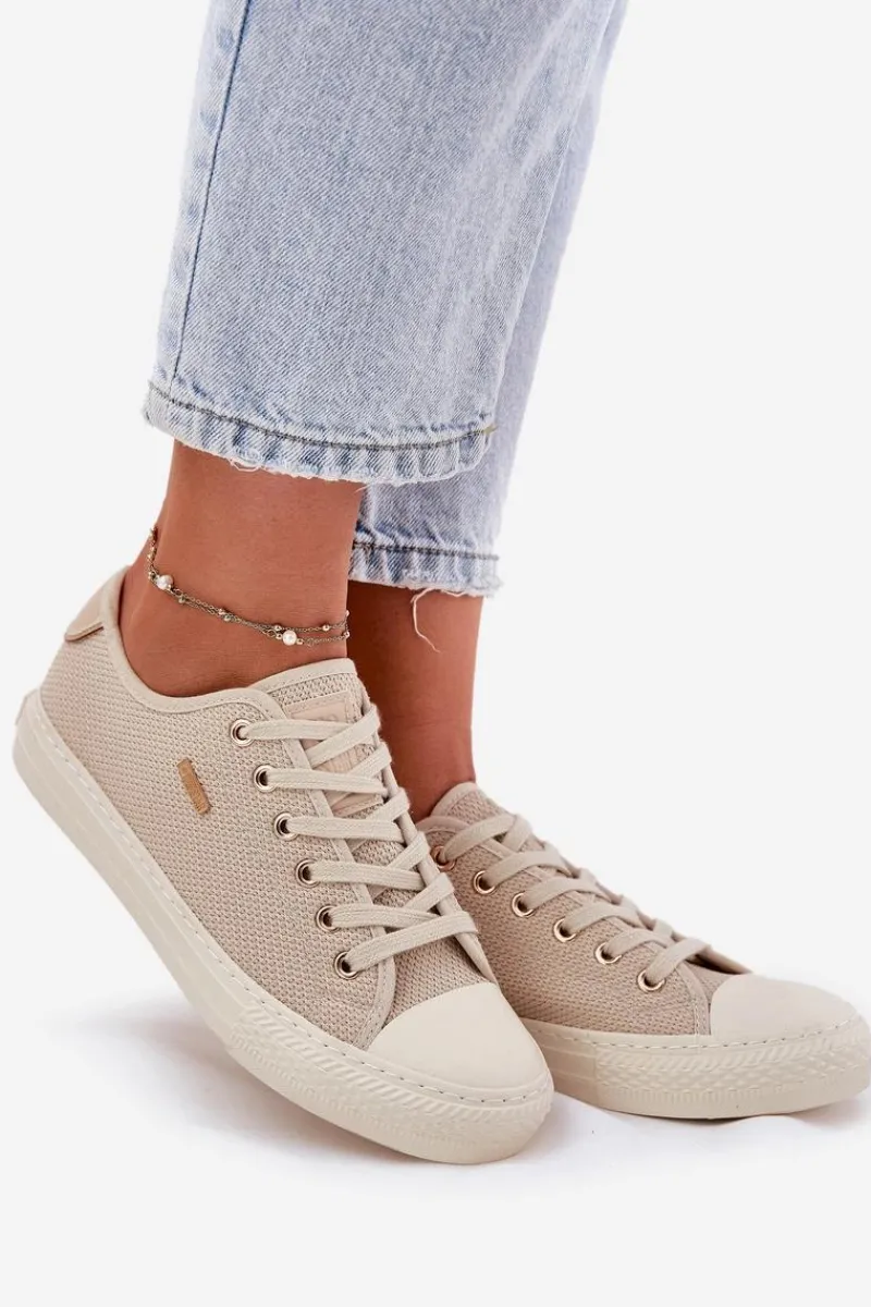 Sale Big Star Shoes Materiałowe Trampki Damskie Big Star RR274767 Beżowe Beżowy