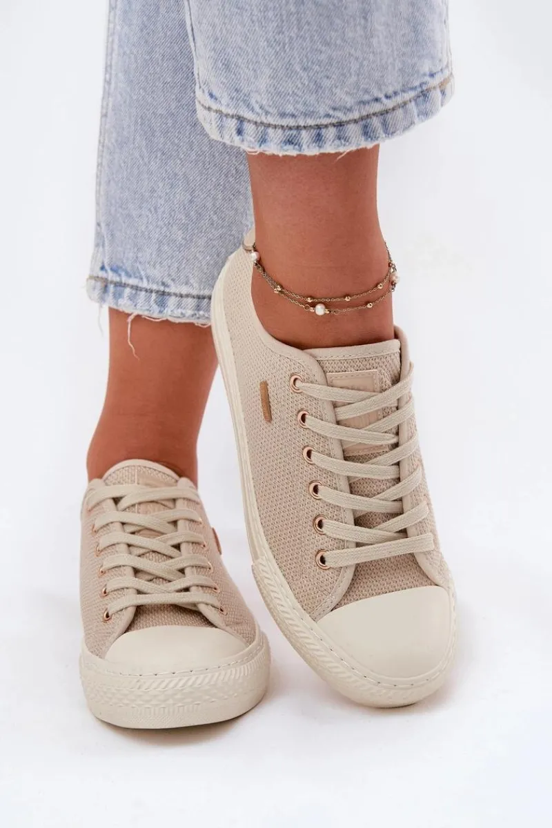 Sale Big Star Shoes Materiałowe Trampki Damskie Big Star RR274767 Beżowe Beżowy