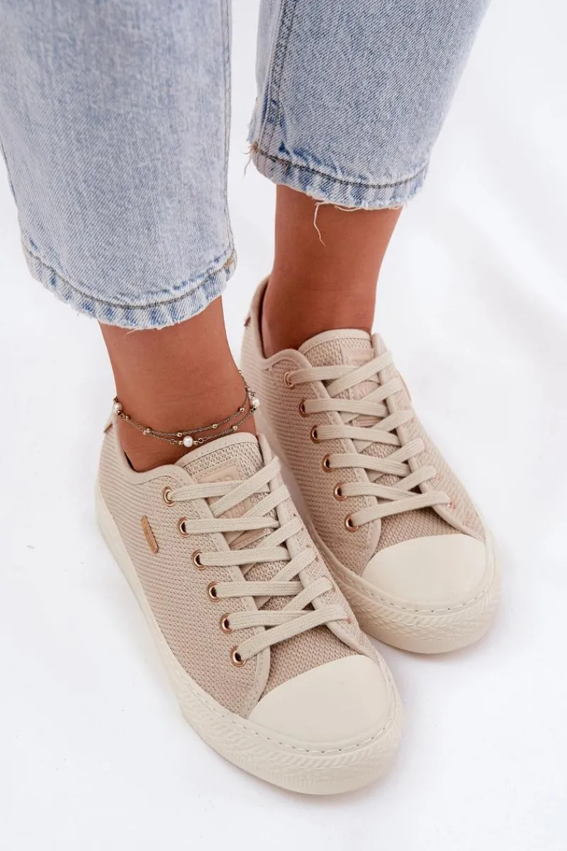 Sale Big Star Shoes Materiałowe Trampki Damskie Big Star RR274767 Beżowe Beżowy