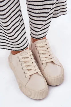 Best Materiałowe Trampki Damskie Big Star RR274407 Beżowe Damskie Trampki Damskie Big Star|Trampki Damskie Niskie