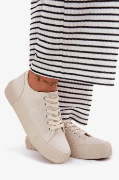 Best Materiałowe Trampki Damskie Big Star RR274407 Beżowe Damskie Trampki Damskie Big Star|Trampki Damskie Niskie