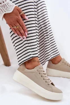 Best Materiałowe Trampki Damskie Na Platformie Big Star RR274465 Beżowe Damskie Trampki Damskie Big Star|Trampki Damskie Niskie