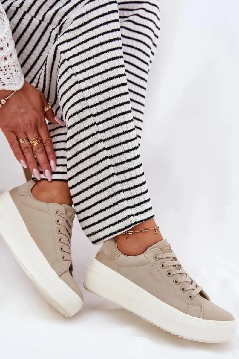 Best Materiałowe Trampki Damskie Na Platformie Big Star RR274465 Beżowe Damskie Trampki Damskie Big Star|Trampki Damskie Niskie