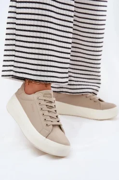 Best Materiałowe Trampki Damskie Na Platformie Big Star RR274465 Beżowe Damskie Trampki Damskie Big Star|Trampki Damskie Niskie