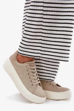 Best Materiałowe Trampki Damskie Na Platformie Big Star RR274465 Beżowe Damskie Trampki Damskie Big Star|Trampki Damskie Niskie