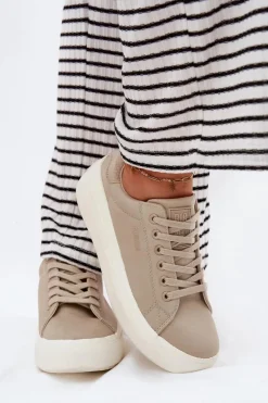 Best Materiałowe Trampki Damskie Na Platformie Big Star RR274465 Beżowe Damskie Trampki Damskie Big Star|Trampki Damskie Niskie