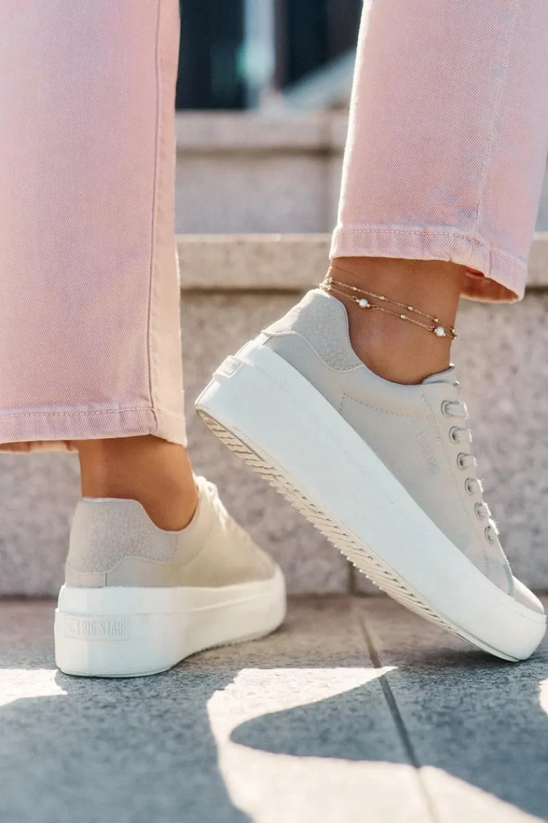 Best Materiałowe Trampki Damskie Na Platformie Big Star RR274465 Beżowe Damskie Trampki Damskie Big Star|Trampki Damskie Niskie