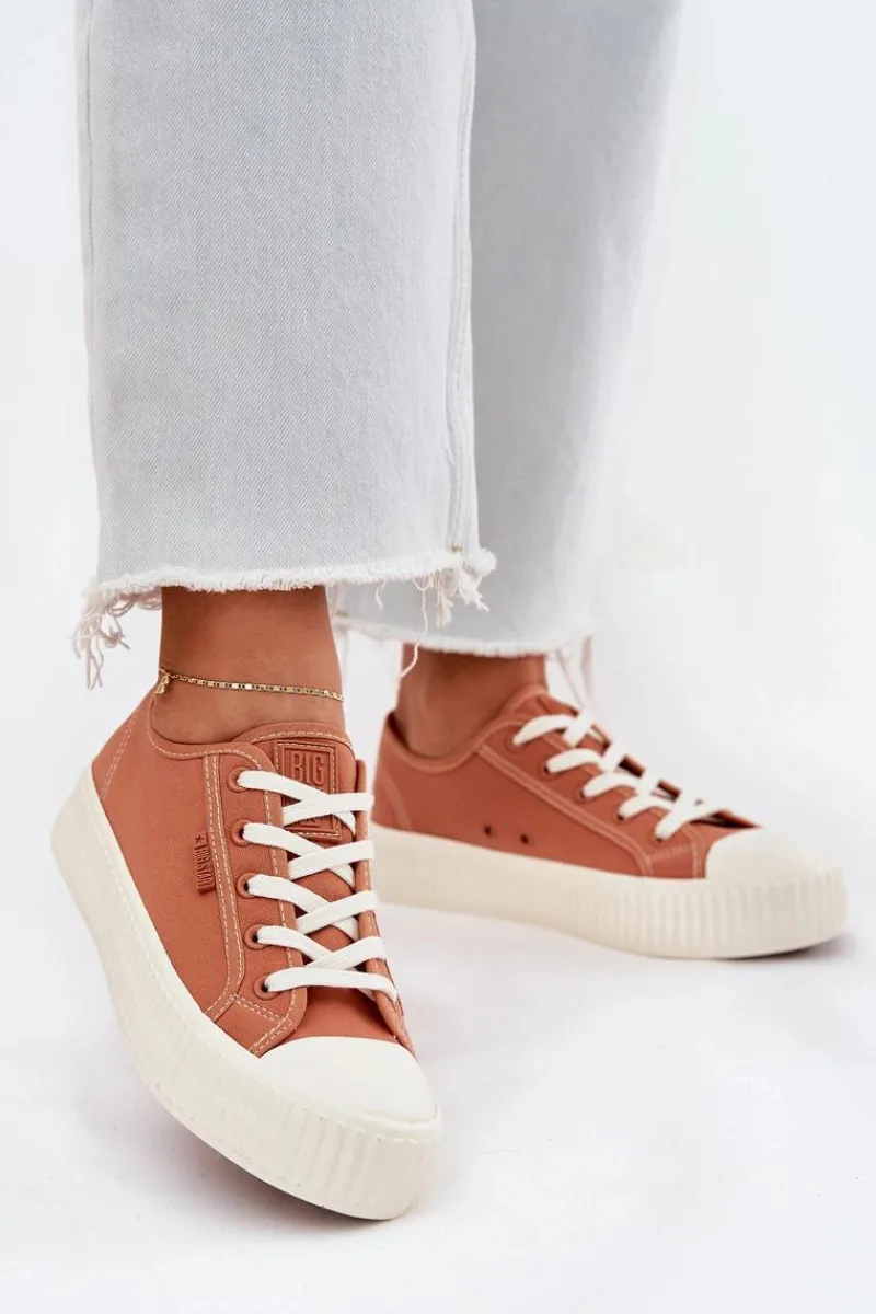 Sale Big Star Shoes Materiałowe Trampki Damskie Na Platformie Big Star RR274778 Pomarańczowe Pomarańczowy