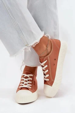 Sale Big Star Shoes Materiałowe Trampki Damskie Na Platformie Big Star RR274778 Pomarańczowe Pomarańczowy