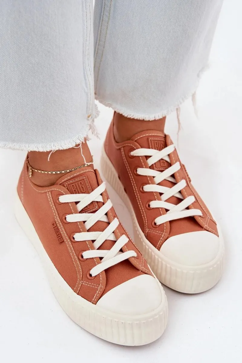 Sale Big Star Shoes Materiałowe Trampki Damskie Na Platformie Big Star RR274778 Pomarańczowe Pomarańczowy