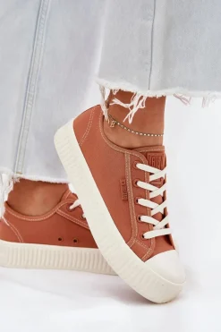 Sale Big Star Shoes Materiałowe Trampki Damskie Na Platformie Big Star RR274778 Pomarańczowe Pomarańczowy