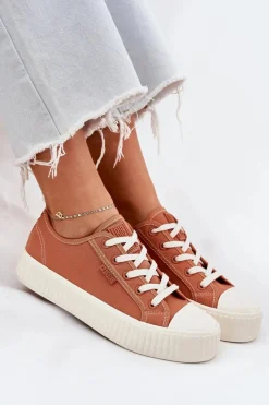 Sale Big Star Shoes Materiałowe Trampki Damskie Na Platformie Big Star RR274778 Pomarańczowe Pomarańczowy