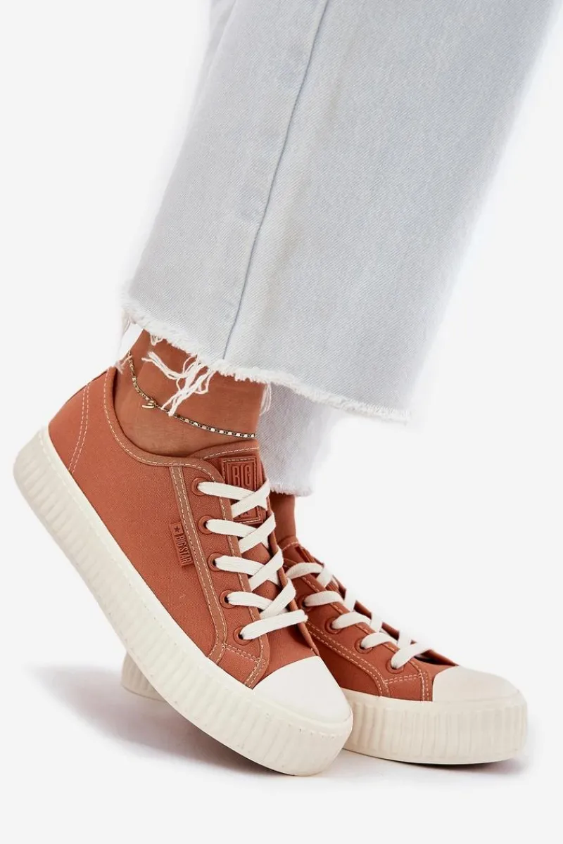 Sale Big Star Shoes Materiałowe Trampki Damskie Na Platformie Big Star RR274778 Pomarańczowe Pomarańczowy