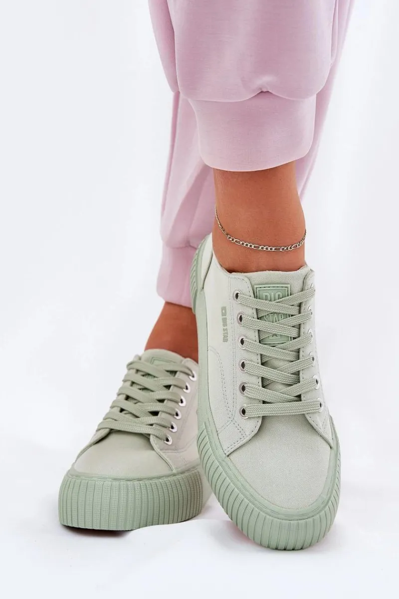 Best Materiałowe Trampki Damskie Big Star RR274408 Zielone Damskie Trampki Damskie Big Star|Trampki Damskie Niskie