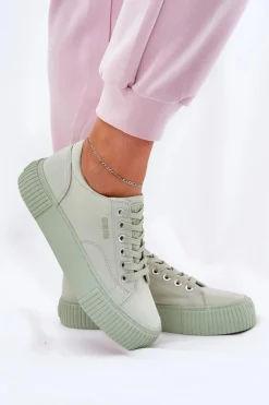 Best Materiałowe Trampki Damskie Big Star RR274408 Zielone Damskie Trampki Damskie Big Star|Trampki Damskie Niskie