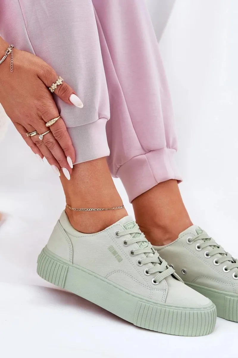 Best Materiałowe Trampki Damskie Big Star RR274408 Zielone Damskie Trampki Damskie Big Star|Trampki Damskie Niskie