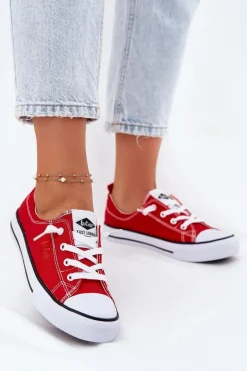 Best Materiałowe Trampki Damskie LCW-25-02-3298L Czerwone Damskie Trampki Damskie Niskie