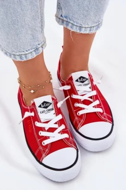 Best Materiałowe Trampki Damskie LCW-25-02-3298L Czerwone Damskie Trampki Damskie Niskie