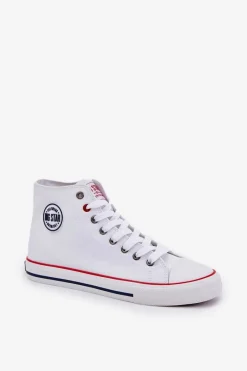 Trampki Męskie Big Star|Trampki Wysokie>Big Star Shoes Materiałowe Trampki Męskie Big Star NN174305 HI-POLY SYSTEM Białe Biały