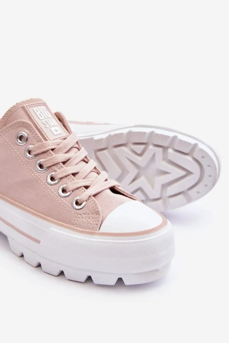 Trampki Damskie Big Star|Trampki Damskie Niskie>Big Star Shoes Materiałowe Trampki Na Platformie Big Star LL274151 Nude Różowy
