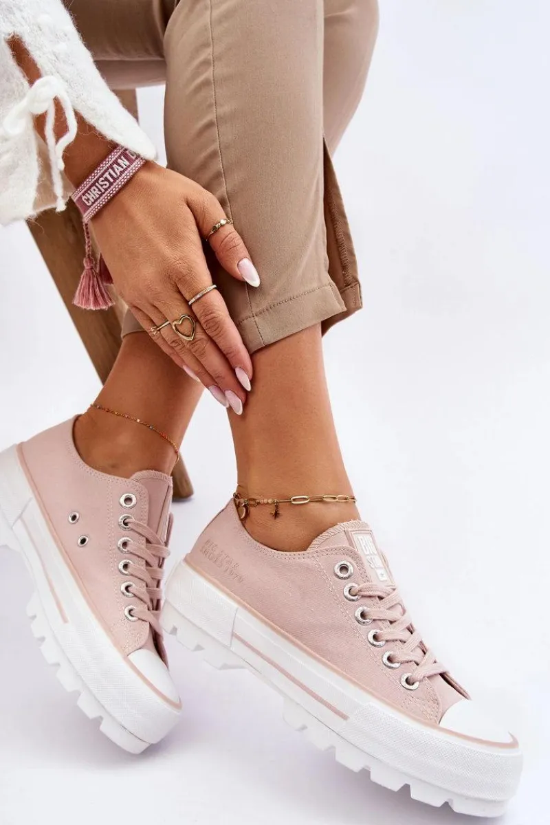 Trampki Damskie Big Star|Trampki Damskie Niskie>Big Star Shoes Materiałowe Trampki Na Platformie Big Star LL274151 Nude Różowy
