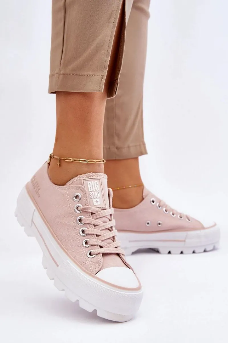 Trampki Damskie Big Star|Trampki Damskie Niskie>Big Star Shoes Materiałowe Trampki Na Platformie Big Star LL274151 Nude Różowy