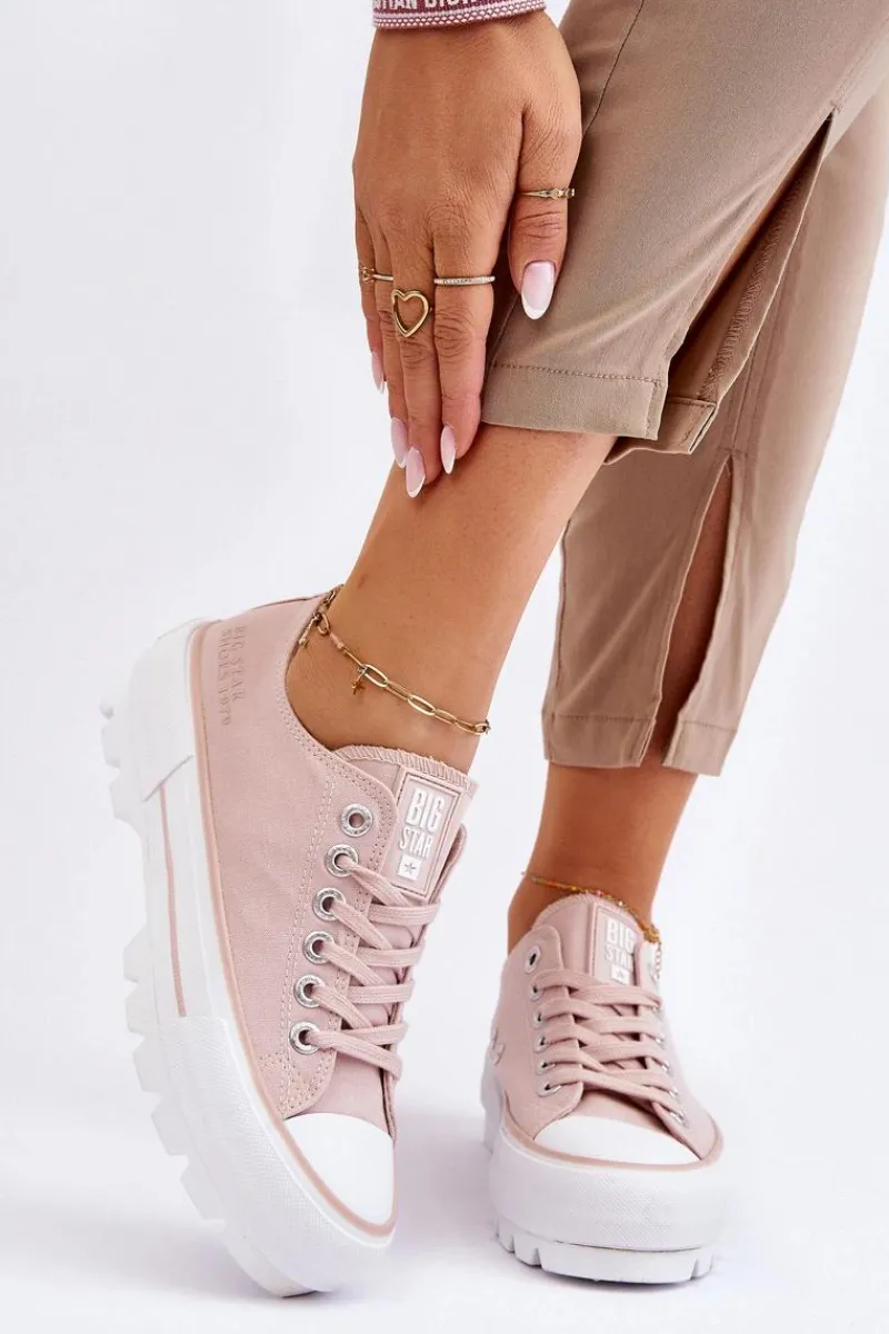 Trampki Damskie Big Star|Trampki Damskie Niskie>Big Star Shoes Materiałowe Trampki Na Platformie Big Star LL274151 Nude Różowy