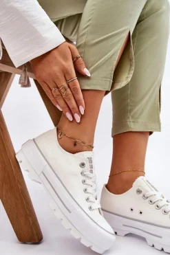 Online Big Star Shoes Materiałowe Trampki Na Platformie Big Star LL274150 Białe Biały