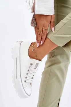 Online Big Star Shoes Materiałowe Trampki Na Platformie Big Star LL274150 Białe Biały