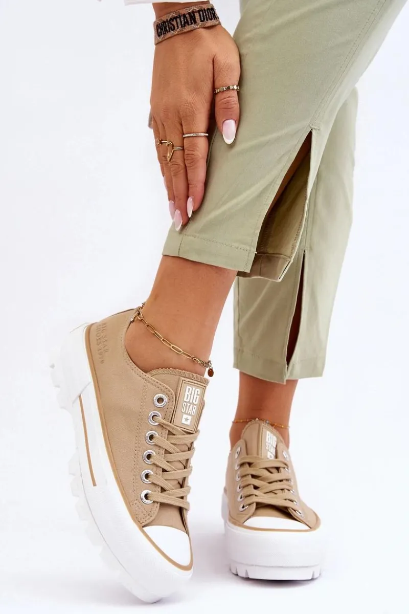 Outlet Materiałowe Trampki Na Platformie Big Star LL274154 Beżowe Damskie Trampki Damskie Big Star|Trampki Damskie Niskie