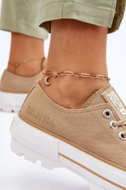 Outlet Materiałowe Trampki Na Platformie Big Star LL274154 Beżowe Damskie Trampki Damskie Big Star|Trampki Damskie Niskie