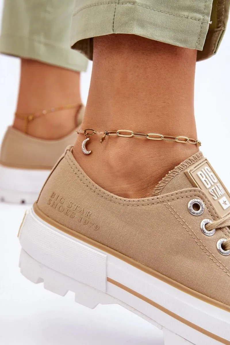 Outlet Materiałowe Trampki Na Platformie Big Star LL274154 Beżowe Damskie Trampki Damskie Big Star|Trampki Damskie Niskie