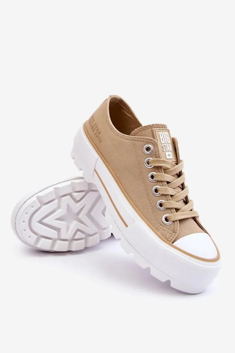 Outlet Materiałowe Trampki Na Platformie Big Star LL274154 Beżowe Damskie Trampki Damskie Big Star|Trampki Damskie Niskie
