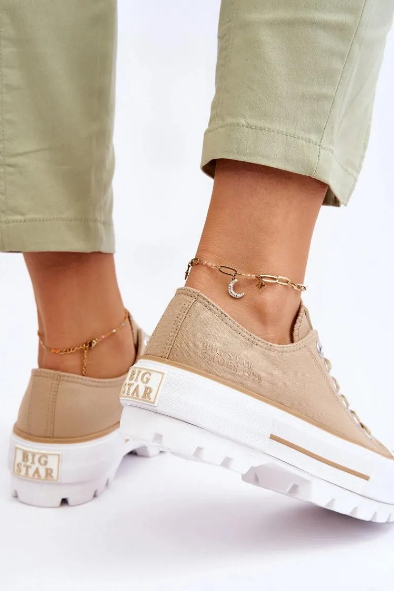 Outlet Materiałowe Trampki Na Platformie Big Star LL274154 Beżowe Damskie Trampki Damskie Big Star|Trampki Damskie Niskie