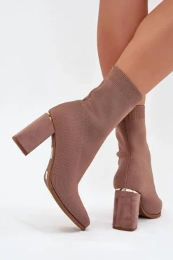 Clearance Boto Materiałowe Wsuwane Botki Damskie Na Słupku Beżowe Virelle Beżowy