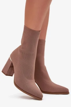 Clearance Boto Materiałowe Wsuwane Botki Damskie Na Słupku Beżowe Virelle Beżowy