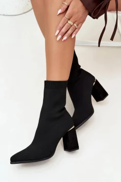 Botki Na Słupku|Botki Na Obcasie>Boto Materiałowe Wsuwane Botki Damskie Na Słupku Czarne Virelle