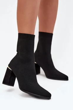Botki Na Słupku|Botki Na Obcasie>Boto Materiałowe Wsuwane Botki Damskie Na Słupku Czarne Virelle