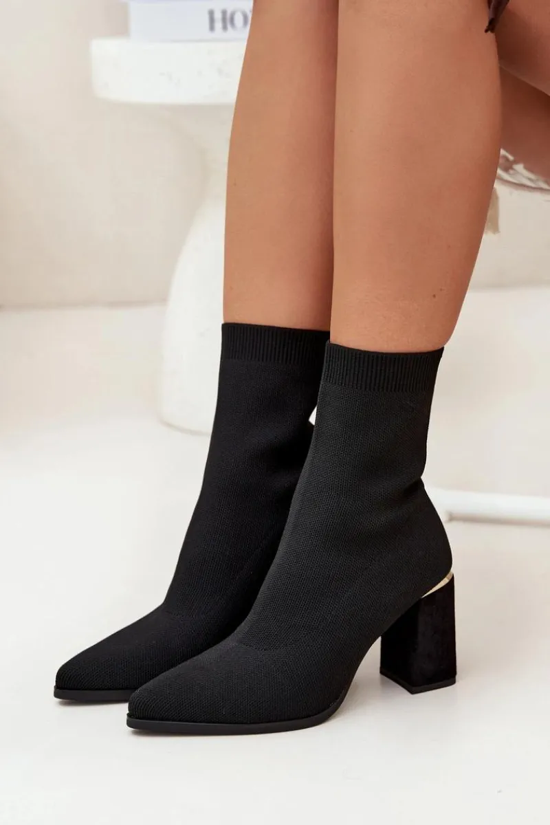 Botki Na Słupku|Botki Na Obcasie>Boto Materiałowe Wsuwane Botki Damskie Na Słupku Czarne Virelle