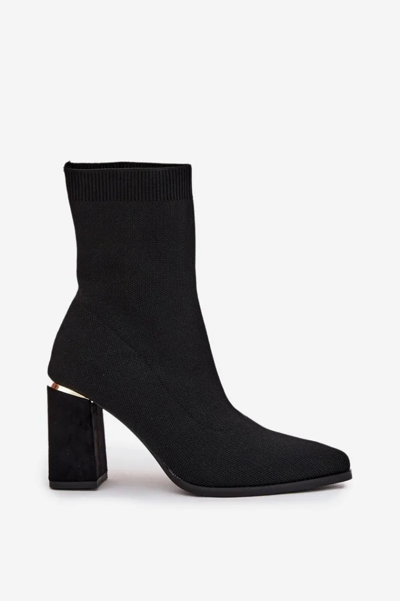 Botki Na Słupku|Botki Na Obcasie>Boto Materiałowe Wsuwane Botki Damskie Na Słupku Czarne Virelle