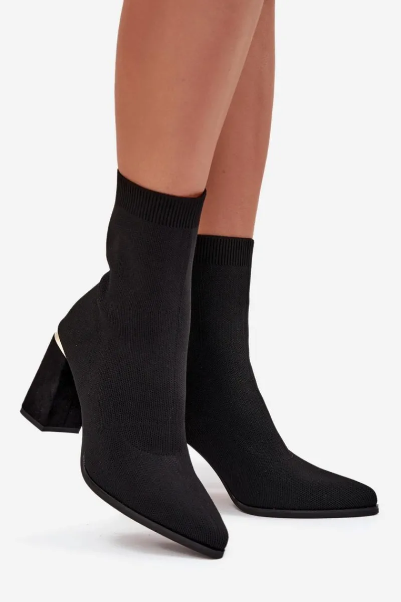 Botki Na Słupku|Botki Na Obcasie>Boto Materiałowe Wsuwane Botki Damskie Na Słupku Czarne Virelle