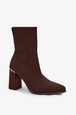 New Boto Materiałowe Wsuwane Botki Damskie Na Słupku Czekoladowe Virelle