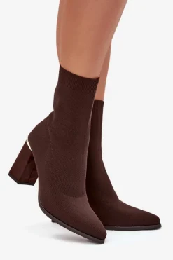 New Boto Materiałowe Wsuwane Botki Damskie Na Słupku Czekoladowe Virelle