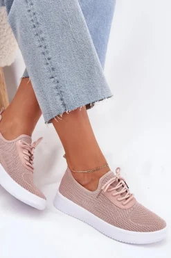 Discount Materiałowe Wsuwane Buty Sportowe Na Platformie Damskie Różowe Kalyra Damskie Sneakersy Damskie
