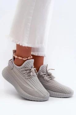 Outlet Materiałowe Wsuwane Buty Sportowe Damskie Szare Nelmarie Damskie Sneakersy Damskie